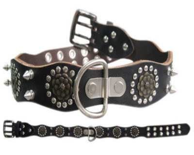 Black Leather Collar with Spikes & Studs