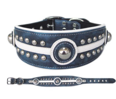 Blue Faux Leather Collar with Studs