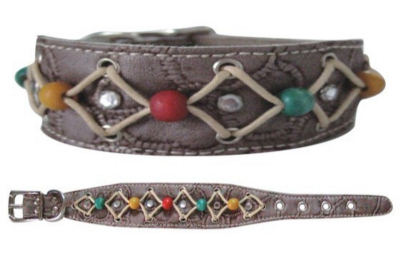 Faux Leather Collar with Multicolor Beads & Crystals