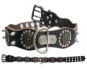 Black Leather Collar with Spikes & Studs