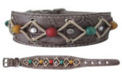 Faux Leather Collar with Multicolor Beads & Crystals