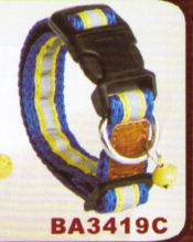 Blue & Yellow Striped Adjustable Collar with Bell