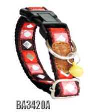 Red & Pink Silver Diamond Pattern Adjustable Collar with Bell